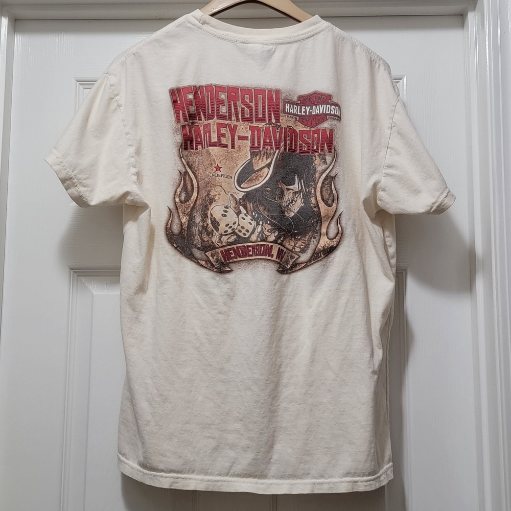 Harley Davidson Feel the Power Henderson, NV Skull Dice Motorcycle Shirt Mens L‎